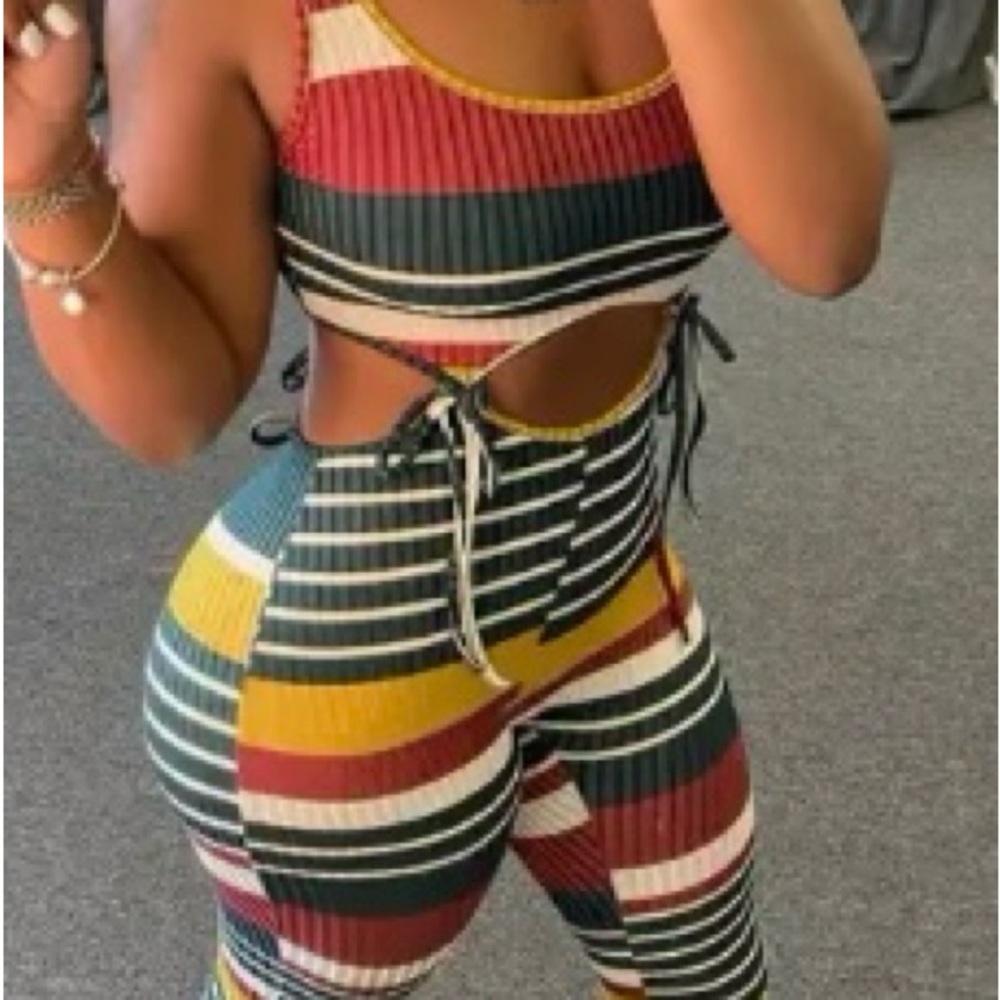 SHEIN Red and Yellow Striped two piece Jumpsuit